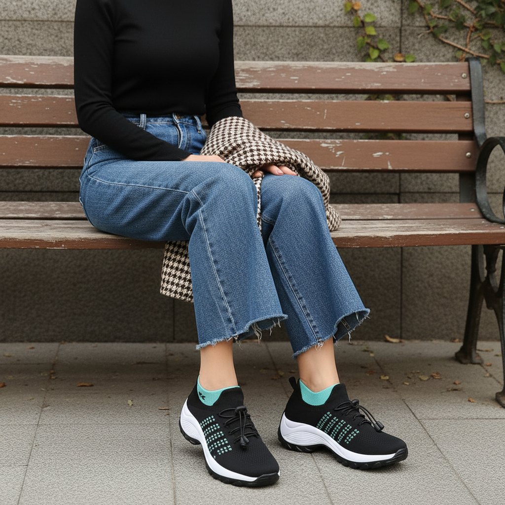 Ambulo Orthopädische Schuhe Strickstoff - Grün Schwarz